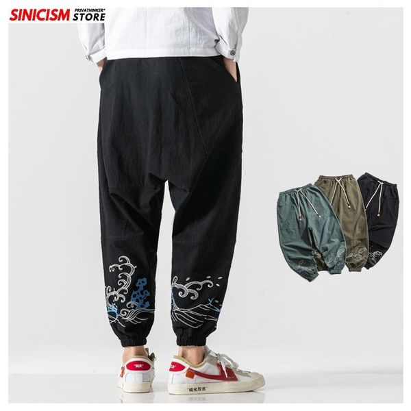 

sinicism store chinese embroidery men harem pants 2020 new spring summer man baggy cotton trousers male casual cargo pants1, Black