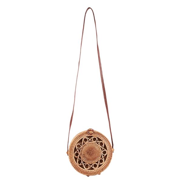 

woven rattan bag round straw shoulder bag small beach handbags women summer hollow handmade messenger crossbody bags