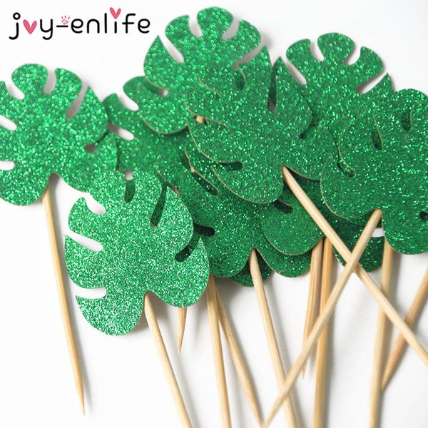 

12pcs pineapple cake palm leaves cupcake ers hawaiian luau decorations tropical party supplies