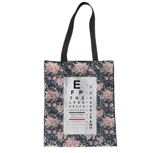 

twoheartsgirl оптометрия диаграммы printed женщины моды многоразового shopper сумка женской сумка для хранения canvas экологичной tote bag