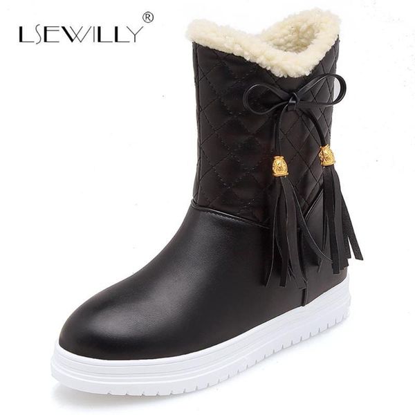 

boots lsewilly winter ladies snow warm fur non-slip bowtie wedge heel plush ankle women shoes size 33-43 e401, Black