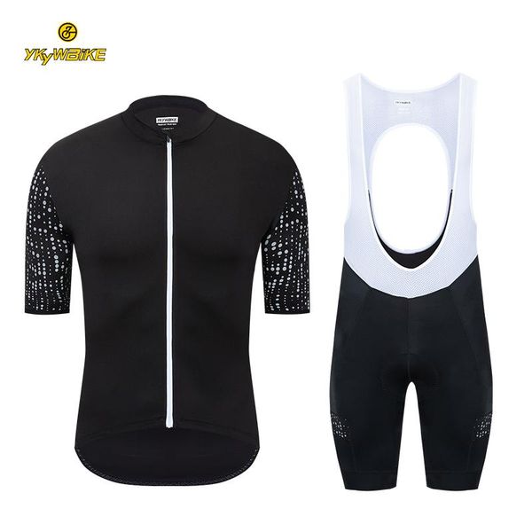 

racing sets ykywbike pro cycling set bib shorts cool reflective jersey breathable bike mtb road for 7-8 hours rider, Black;blue