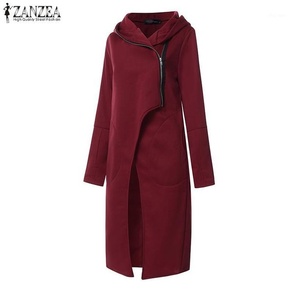 

zanzea 2020 autumn winter sweatshirt coat women casual zipper long hooded jackets asymetrical hoodies womens outwear oversized1, Black