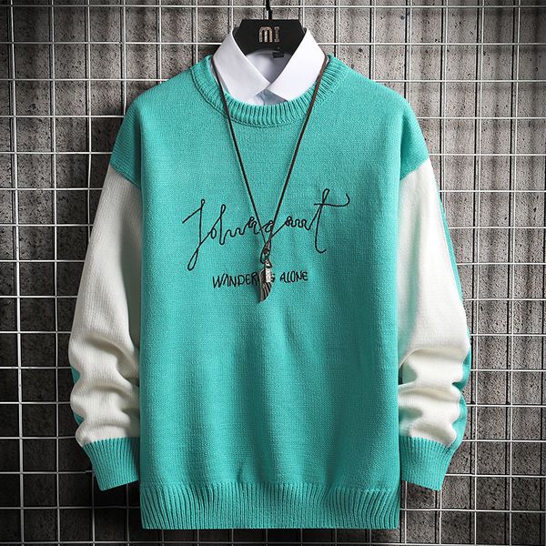 

2021 new mens splicing pullovers men sweaters o-neck autumn fashion letter printed slim fit shirt ga58, White;black