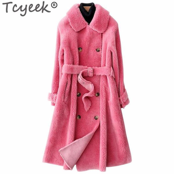 

tcyeek natural real fur coat winter jacket for women clothes 2020 korean thick warm long women's fur coat suede lining lw1406, Black