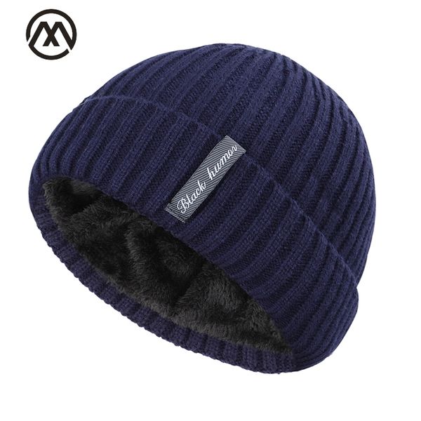 

new classic men's hat winter labelstriped men's skull cap plus velvet men and women knit hats outdoor warm winter men's peas, Blue;gray