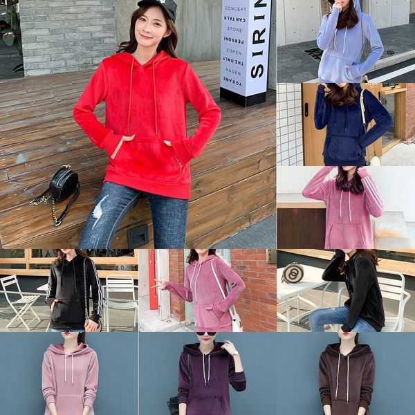 

al79v velvet double faced loose sweater winter new women's autumn and winter 2020 korean version plush thickening tide ins hooded sweat, Black