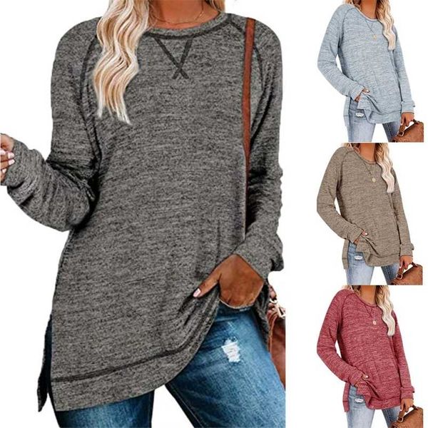 

spring autumn casual loose solid color tunic sweatshirt women's clothing o neck long sleeve fashion ladies pullovers hoodie 220112, Black