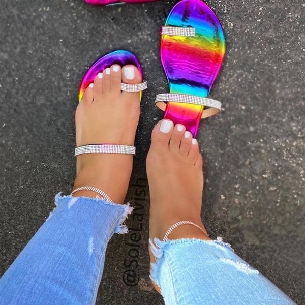 

slippers 2021 summer women crystal flip flops beach sandals clip toe roman flat shoes casual slides femme pantoufles sandalias1, Black