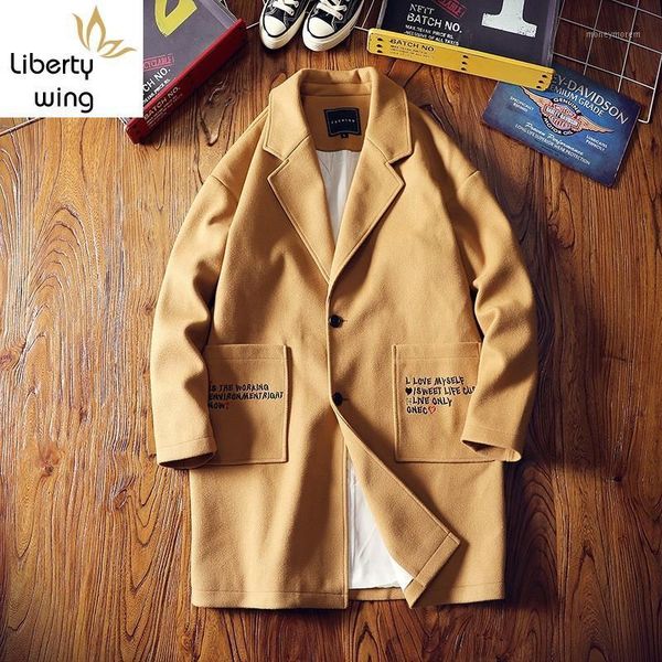 

men's wool & blends fashion mens loose fit letters embroidery casual outwear coat plus size m-5xl pockets preppy style jacket khaki1, Black