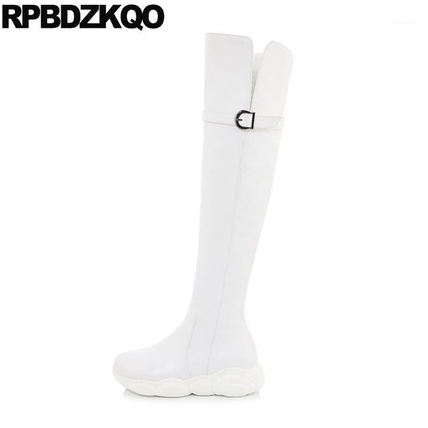 

long high heel over the knee big size thigh boots for plus women white 13 45 12 44 platform wedge casual waterproof tall shoes1, Black