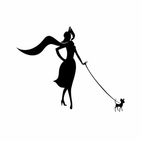 

16.5*13.1cm vinyl decal lady with dog fashion style beauty woman car stickers decor car accessories