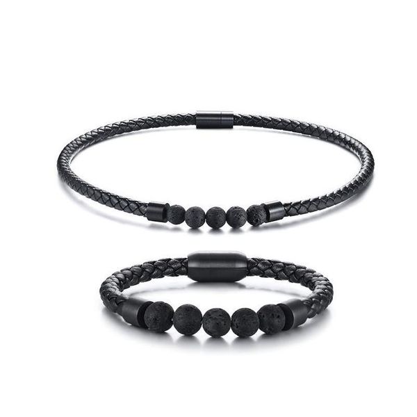

mens men boho hippie jewelry set lava rock braided leather choker necklace and bracelet mens accessories uonzx, Silver