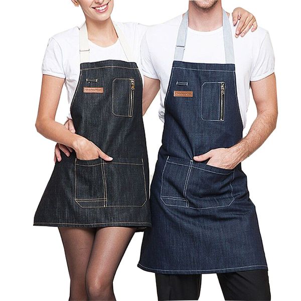 Yeni Moda Antifouling Mutfak Pişirme Denim Önlük Kadın ve Adam Restoran Çalışma Önlük Pinafores Mastice Unisex Yetişkin Apron LJ200815