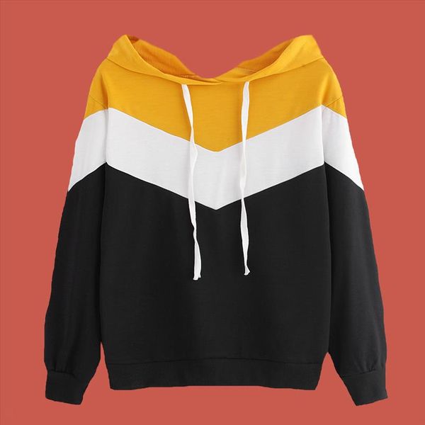 

color block hoodie patchwork white black yellow hoodie poleron mujer 2020 korean streetwear wave striped women multicolor