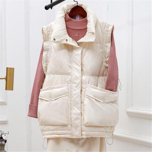 

2020 autumn winter coat women 90% white duck down vest solid sleeveless jacket vest casual loose sleeveles jacket parkas female1, Black