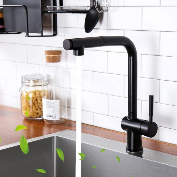 

kitchen faucets two mode brass faucet rotatable pull out cold water black plated1