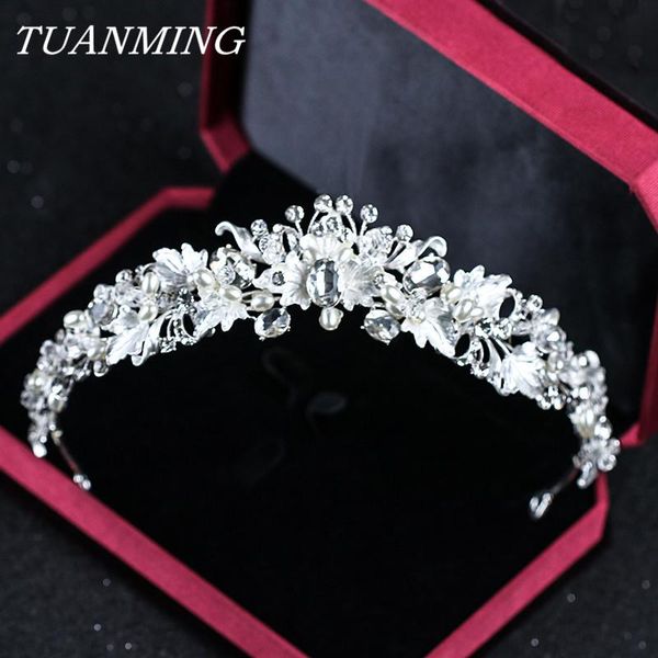 

fashion silver color bride crown wedding hair accessories handmade pearl tiaras crowns crystal bridal crown for women, Golden;silver