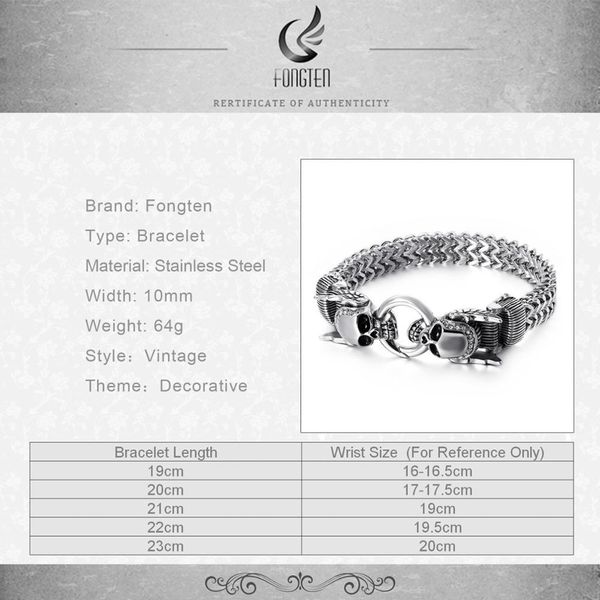 

fongten ретро череп punk браслет мужчины из нержавеющей стали шарм щепка браслет браслеты friendship широкий браслет мужские украшения jllgu, Bronze;silver