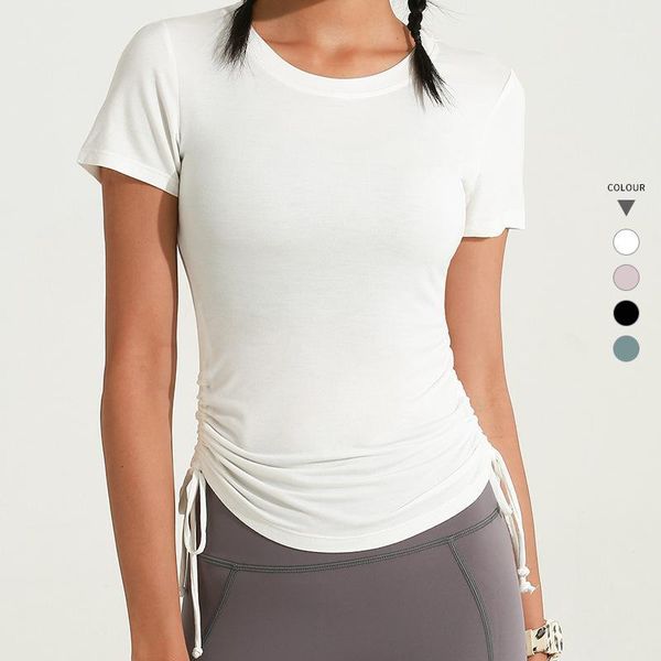 

yoga outfits women bandage t shirts gym crop fitness sportswear slim sport training workout running t8781, White;red
