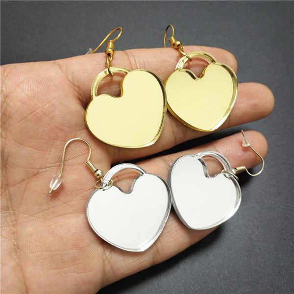 

new cute lovely lock peach heart earrings for woman dangle earring mirror gold silver color girls fashion jewelry acrylic