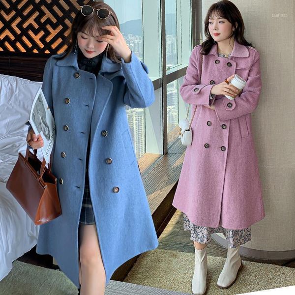 

winter new large size women's double faced overcoat british style medium length wool 00051, Black