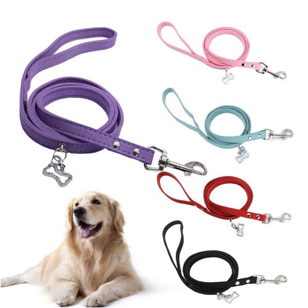 

double-sided cow wool pet traction rope soft suede leather pet dog leash walking lead rope pendant dog cat collar leashes strap