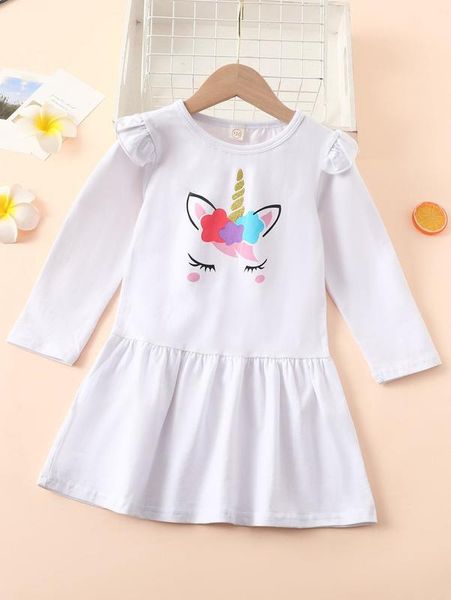 

toddler girls unicorn print ruffle hem dress she, Red;yellow