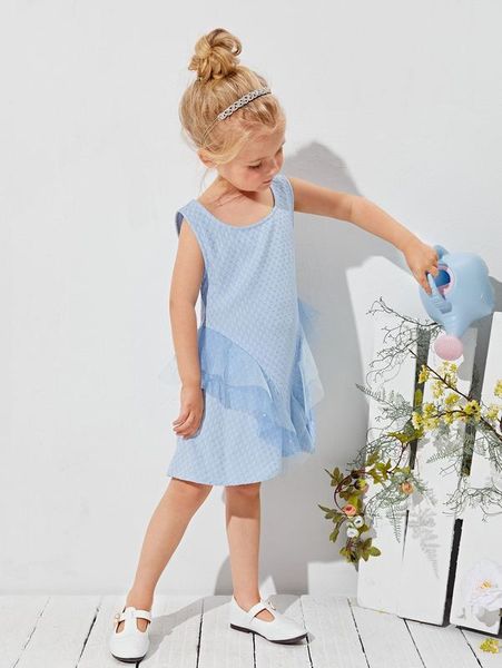 

toddler girls contrast mesh ruffle dress she, Red;yellow