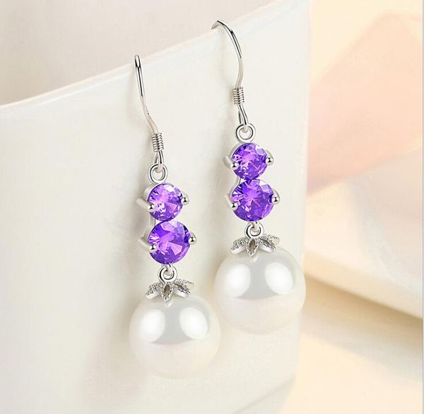

female purple geometric pearl earrings drop earrings ladies ear jewelry gd775, Silver