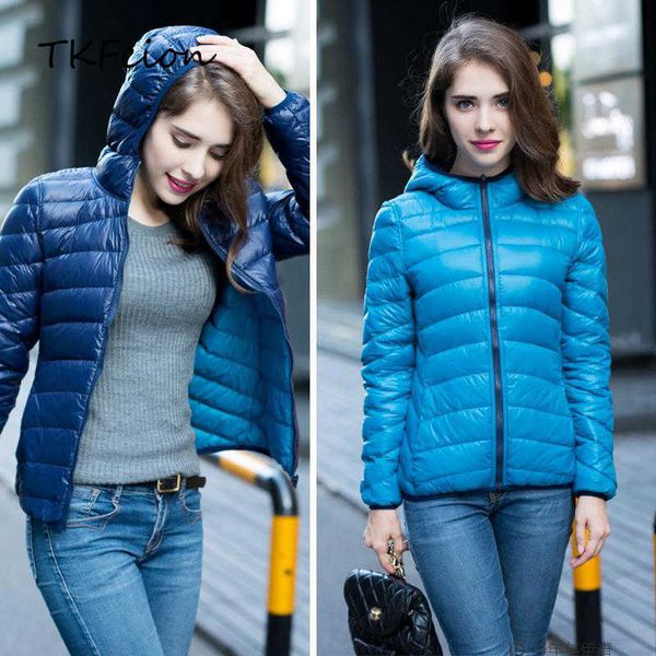 

autumn winter women bomber hooded jackets ultra-thin light double-sided wear fashion 2021 female slim short coats warm duck down, Black;brown