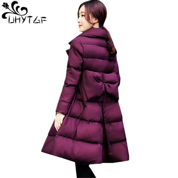 

uhytgf winter jacket women parka down jacket thicken warm outerwear bow slim skirt style lapel cotton winter jackets ladies1001, Black