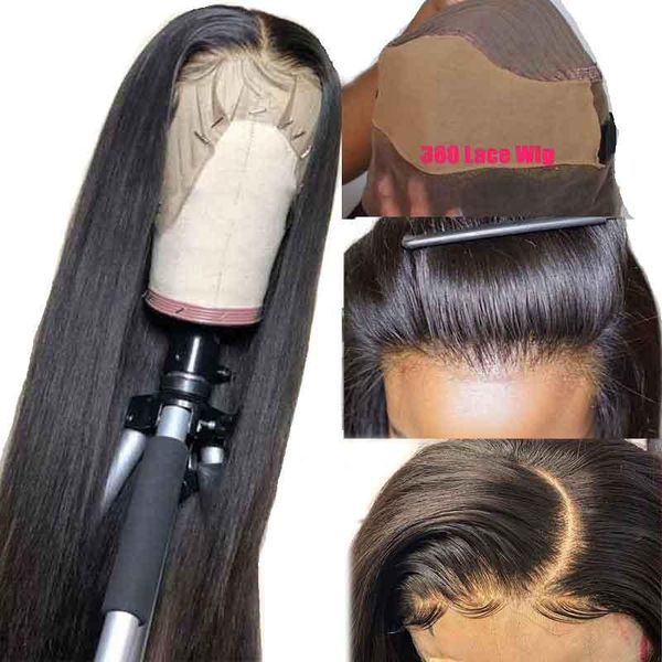 

lace wigs bleached knots transparent 360 frontal wig preplucked fake scalp invisible hd front human hair remy, Black;brown