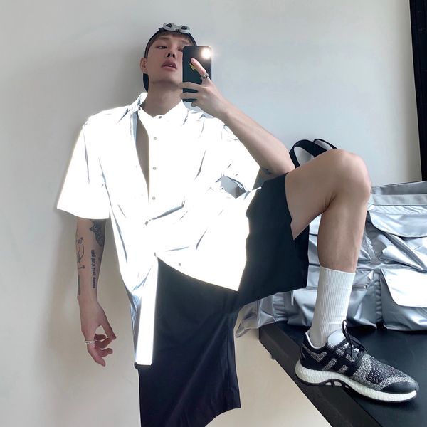 

2021 New High-tech Male Blockbuster Brightness-in-the-dark Proof Dwaterproof Water Neutral Detail Short-sleeved Shirt Design 9NN5, Black