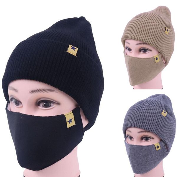 

beanie/skull caps man outdoor ride cycling protective warm knitting hat face mask two-piece winter and beanie ski headwear, Blue;gray