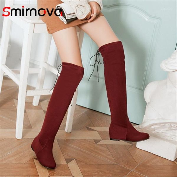 

smirnova large size 32-47 shoes 2020 new thigh high boots fashion cow suede leather boots over the knee woman1, Black