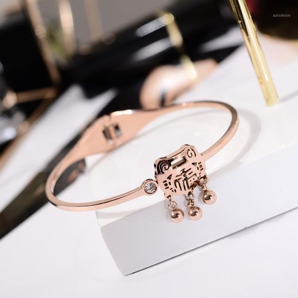 

yun ruo 2020 new arrival longevity lock bangle lover cuff rose gold color titanium steel jewelry woman never fade vintage style1, Black