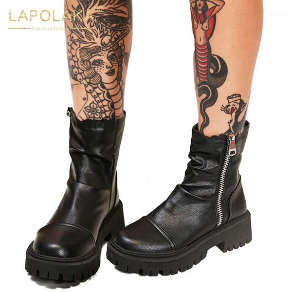 

boots lapolaka fashion punk rock style motorcycle men and women platform non-slip ins woman shoes1, Black