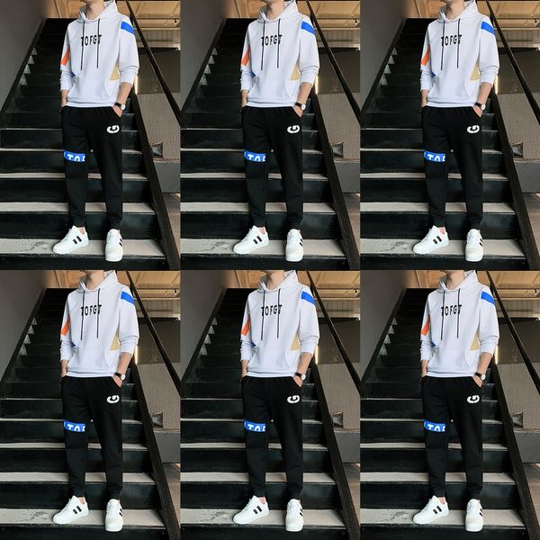 

youth spring sweater hooded fat boy coat sweater coatjunior high school high school student sports coat korean fashion two piece suit kca7k, Black