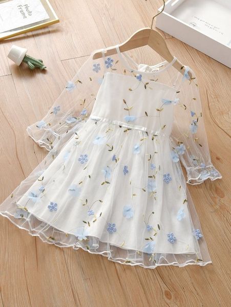 

toddler girls floral embroidery mesh dress she, Red;yellow