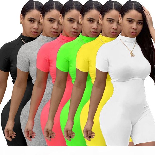 

women jumpsuits skinny clubwear solid color onesie short sleeve rompers sports overalls summer clothing zipper one piece pants, Black;white