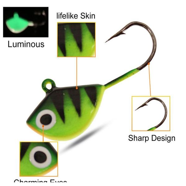 

gobygo 4pcs 2.5cm 2.5g ice jig metal lead head fishing lure ice bait fishing hooks luminous bait carp fishing artific qylgxm