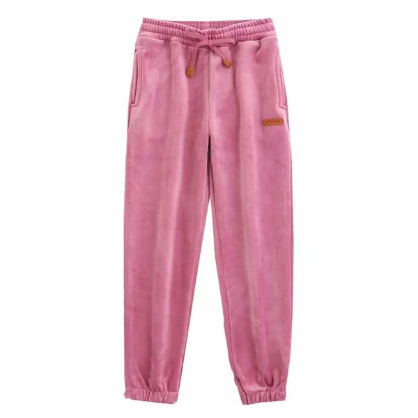 

2021 winter new women composite cashmere inside of keep warm corduroy trousers female elastic band placket and trouser legs sweatpant, Black;white