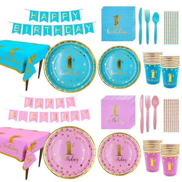 

tableware disposable 1st supplies happy birthday party decor kids baby shower girl boy