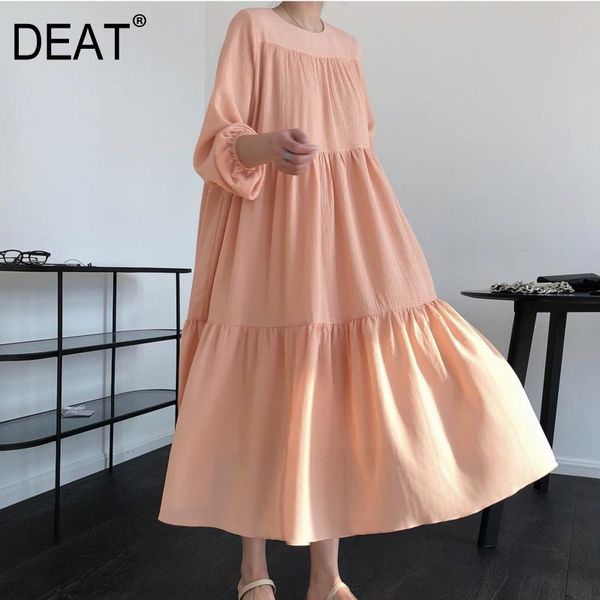 

deat 2020 new summer fashion casual patchwork high waist round collar loose thin a- line long solid dress women sb972, Black;gray