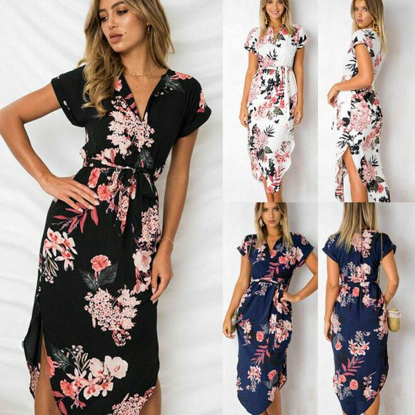 

fashion women boho floral printed long maxi ladies party evening summer beach sun holiday s-xxxl, Black;gray