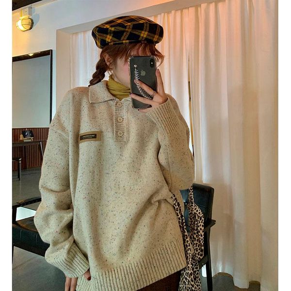

minimalism autumn winter leisure women's sweater fashion applique lapel knit sweater female pullover women streetwear, White;black