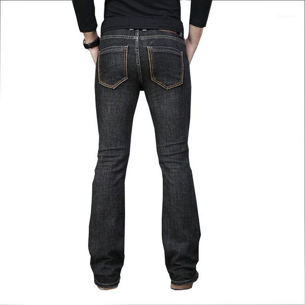 Herren-Jeans, weit ausgestellt, Boot-Cut-Bein, lockere Passform, hoher männlicher Designer, klassischer Denim, Schwarz, Stretch