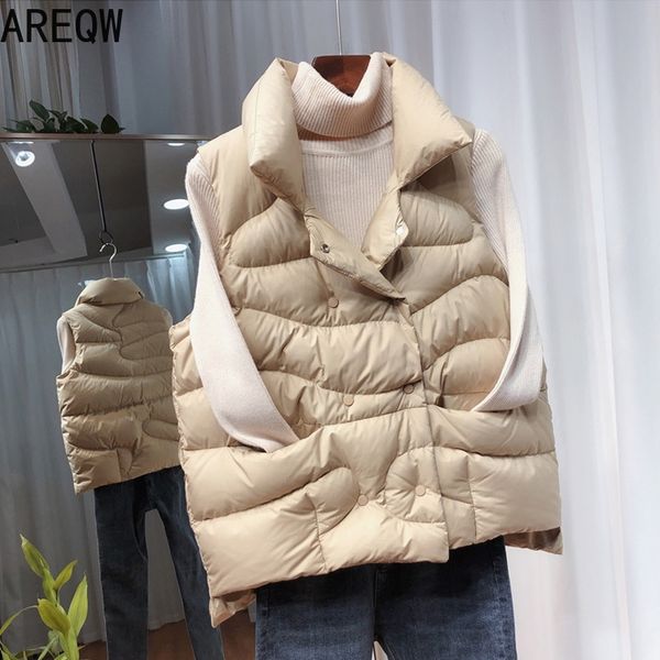 

vest jacket new autumn winter women ultra light warm waistcoat cotton vest female sleeveless coat black vest 201110, Black;white