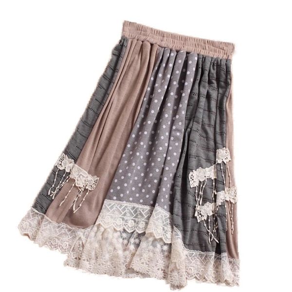 

vintage cotton linen elastic high waist short skirts womens summer print floral ladies patchwork lace drape lolita skirt y03551 t200113, Black